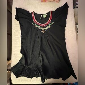 Elegant Black Tunic with Colorful Embroidery